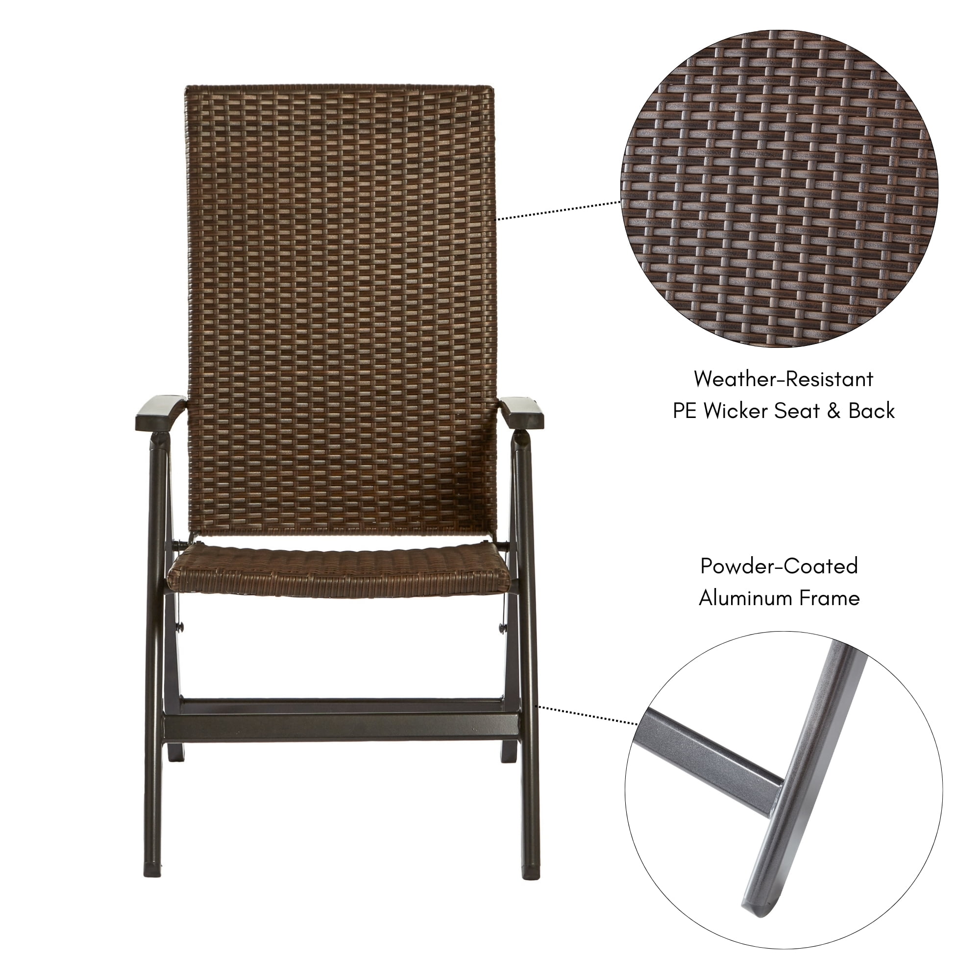 Outdoor PE Wicker Foldable Reclining Chair with Sunbrella Cast Pumice Seat Cushion