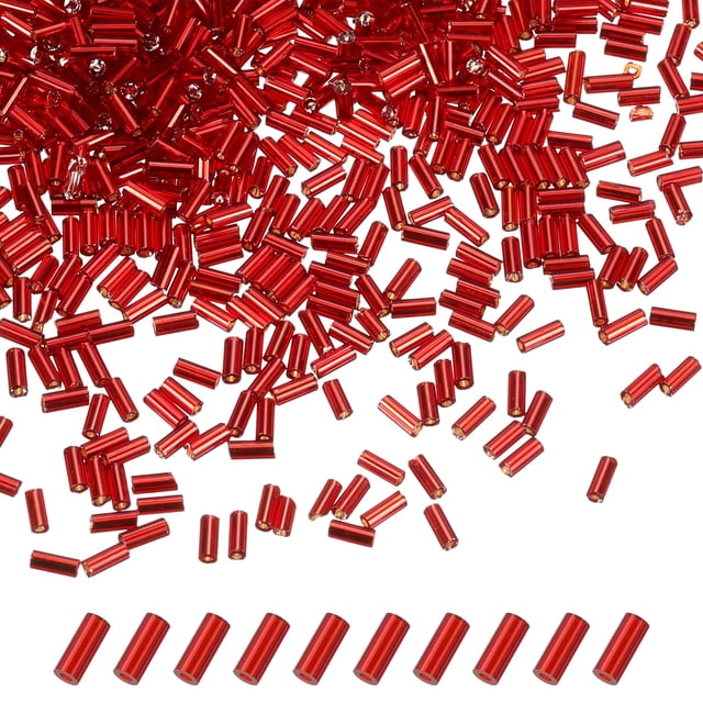 Uxcell 1800-Pack Cuentas Bugle, Cuentas de Vidrio de Tubo Bugle de 2x4mm para Manualidades DIY/Pulseras/Collares Rojas