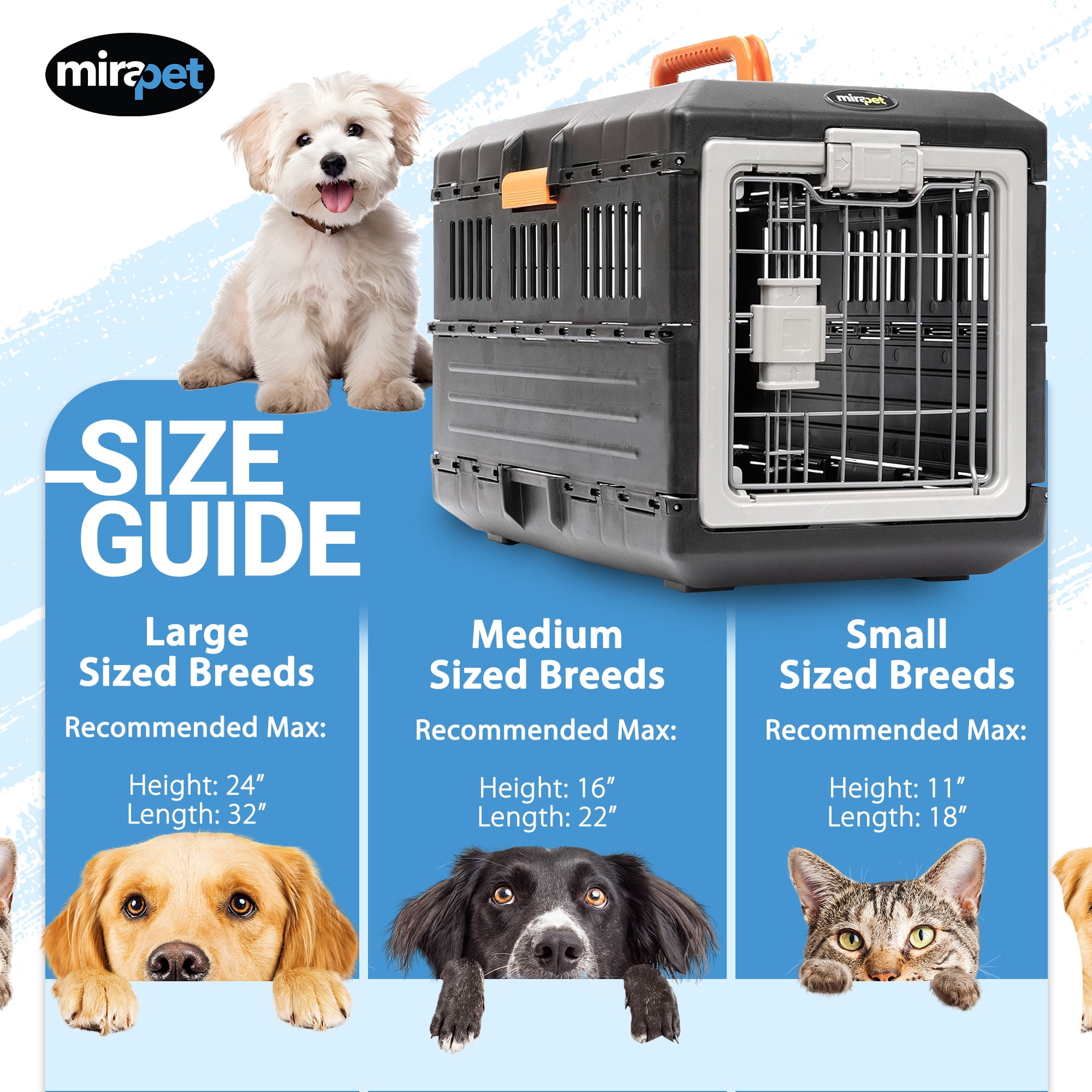 Open Box Mirapet Pet Carrier, Collapsible Portable Kennel for Small Cats & Dogs