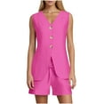 thumbnail image 2 of Womens Vest Shorts Sets V Neck Button Down Casual Waistcoat with Drawstring Shorts Casual Sleeveless Office Matching, 2 of 9