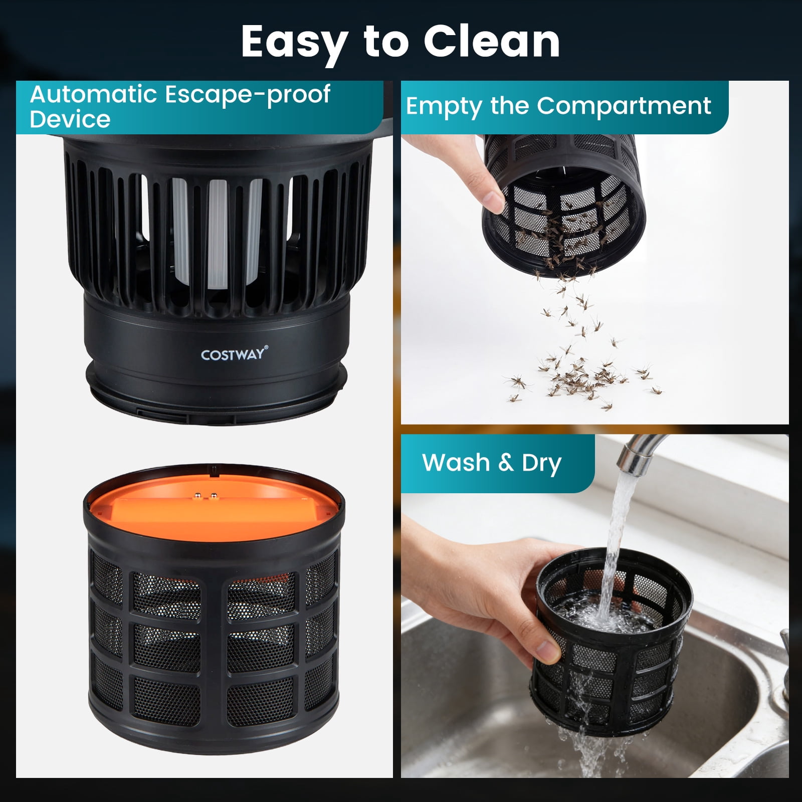 Costway Fly Trap with Light, Rechargeable Electric Bug Catcher & Killer with LED Lantern