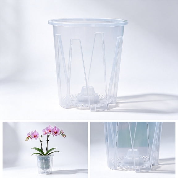 6Pcs Clear Orchid Pots with Drainage, Transparent Flower Planter for Phalaenopsis, Slotted Plastic Potting Containers for Home and Indoor Plants 6Pcs