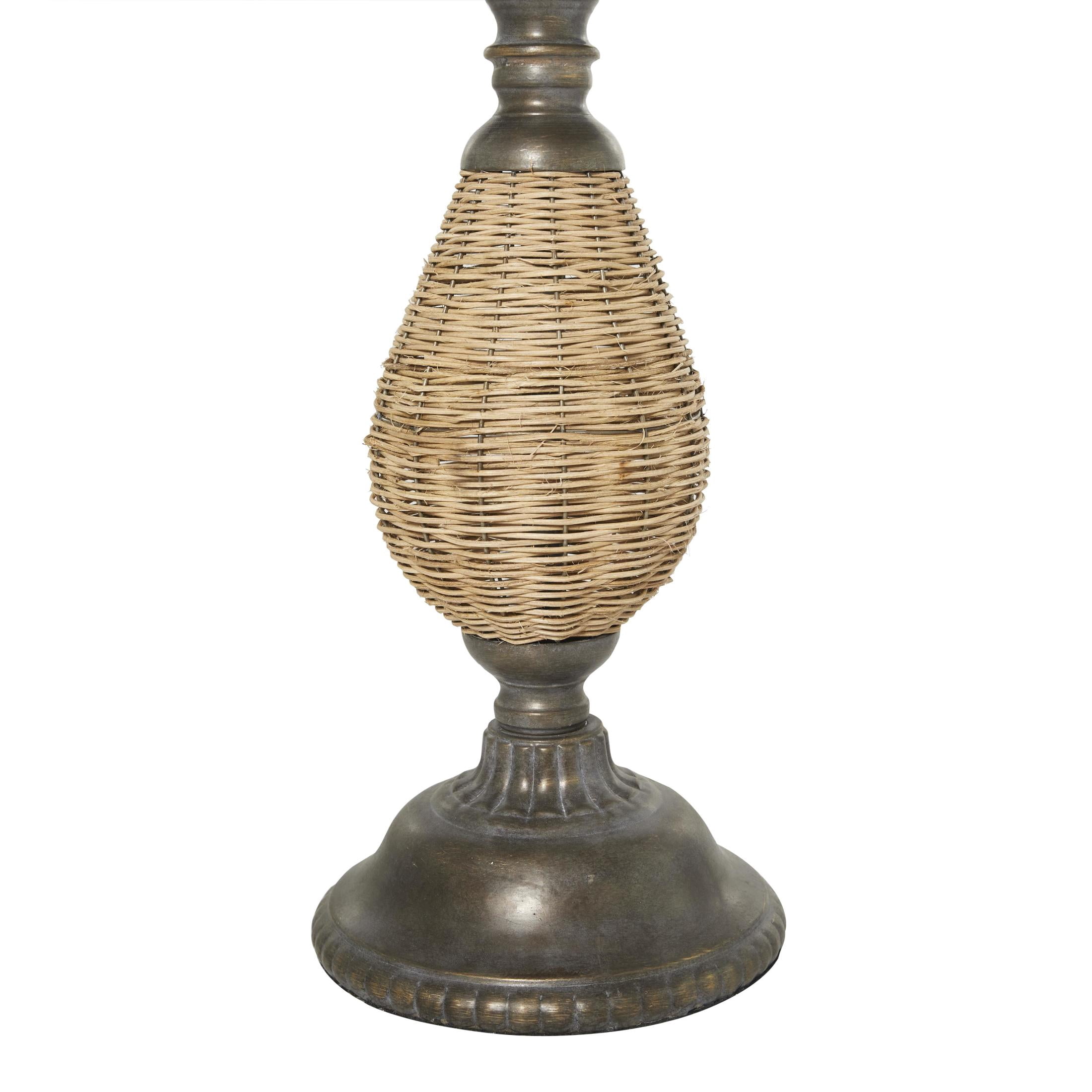DecMode 15" x 22" Brown Wood Accent Table with Black Metal and Rattan Base, 1-Piece
