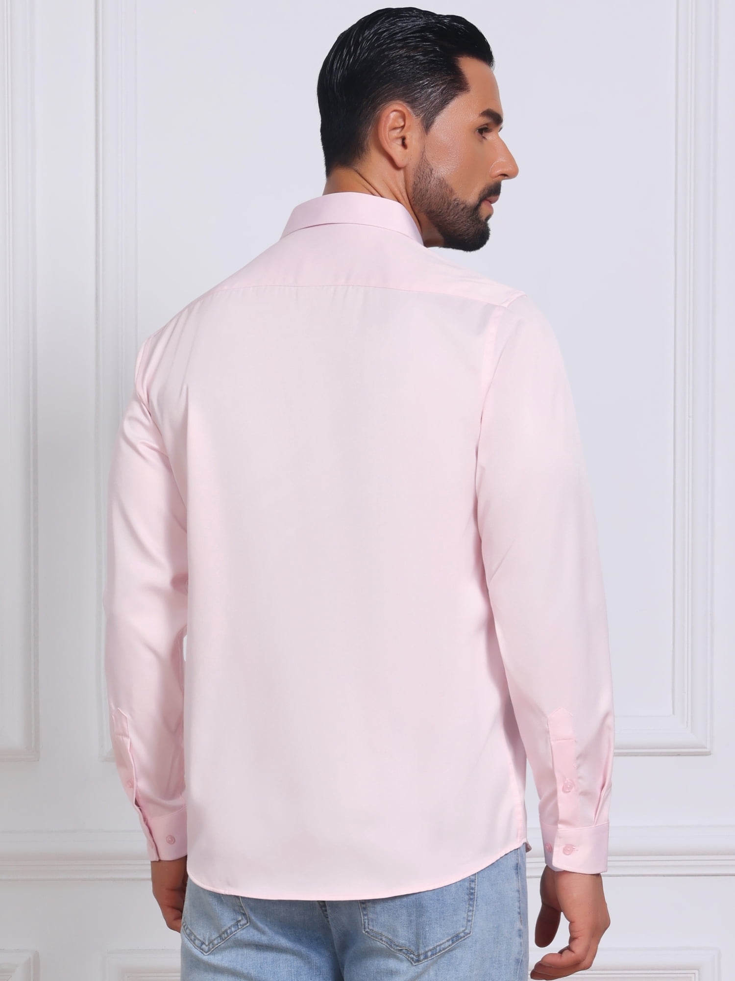 DARING DIVA Men's Point Collar Long Sleeve Button Down Formal Shirts XL Pink