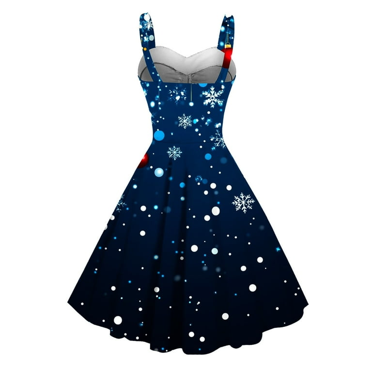 Christmas Dresses for Women Sleeveless Spaghetti Strap A-Line Holiday  Cocktail Party Dresses Vintage 1950s Xmas Snowflake Print Midi Dress -  Walmart.com