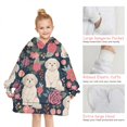 thumbnail image 6 of Shih Tzu Dog and Flower Floral Blanket Hoodies for Kids 6-13YR Oversize Wearable Blanket Hoodies for Boys Girls Teens, 6 of 7