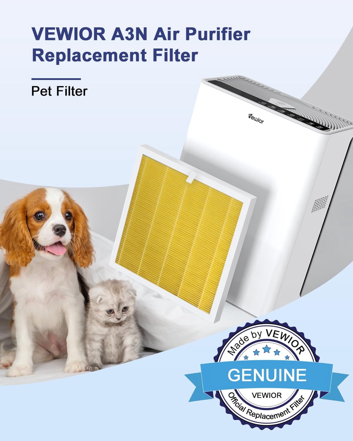 VEWIOR Official Replacement Filter True HEPA Replacement Filter, Compatible VEWIOR A3N Air Purifier, H13 True HEPA Filter for Air Cleaner, Pet Filter 1PCS