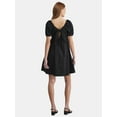 thumbnail image 3 of Time and Tru Women's and Women's Plus Tie Back Mini Dress with Puff Sleeves, Sizes XS-4X, 3 of 5