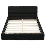 Euroco Upholstered Queen Size Platform Bed with Tuft Headboard, Black