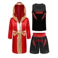 thumbnail image 1 of TiaoBug Tenue de Boxe pour Garçons Costume de Jeu de Rôle Robe de Boxe à Capuche en Satin avec Débardeurs Sans Manches et Shorts Ensemble Noir&Rouge 14, 1 of 5