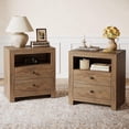 thumbnail image 1 of Tribesigns Table de Nuit avec 2 Tiroirs, Ensemble de Rangement de 2, Table d'Appoint Rétro pour Chambre, Brun Rustique, 1 of 7
