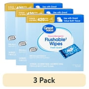 (3 pack) Great Value Fresh Scent Flushable Wipes, 10 Resealable Packs, 420 Total Flushable