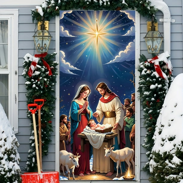 Christmas Door Set Border Santa Claus Party Festival Decoration Door Stickers Scene Hanging Cloth