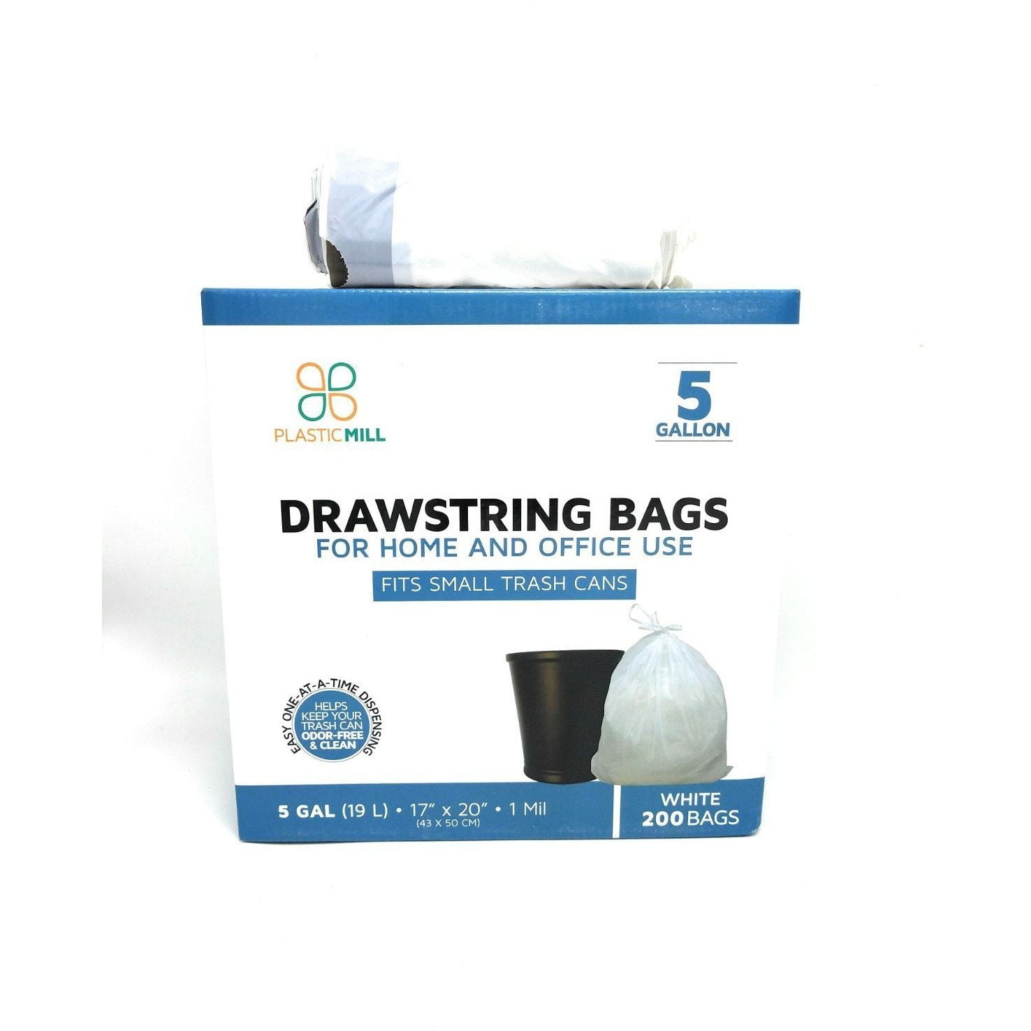 '4-6 Gallon, White, Drawstring, 1 MIL, 17x20, 200 Bags/Case, Garbage Bags / Trash Can Liners.'