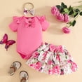 thumbnail image 2 of CAICJ98 Infant Baby Girl Clothes Newborn Summer Outfits Cute Romper Flower Dress Shorts Set Floral Girl Clothes with Headband (Hot Pink,9-12 Months), 2 of 7