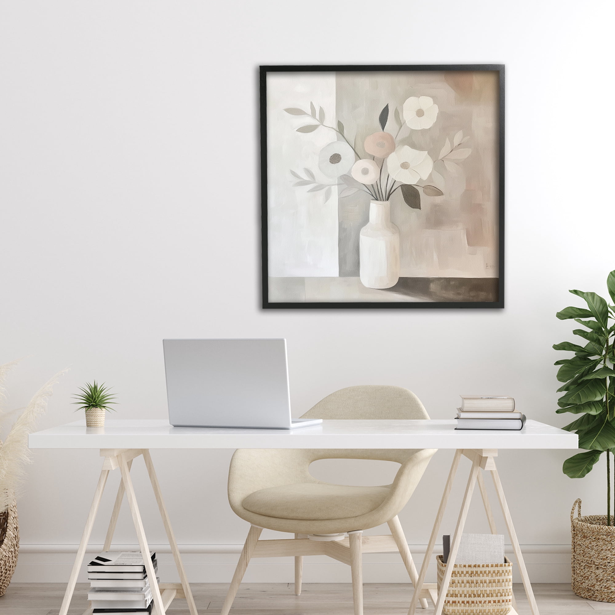 Stupell Industries Minimalist Muted Flower Vase Black Framed Giclee Art, design by Heidi Kuntz