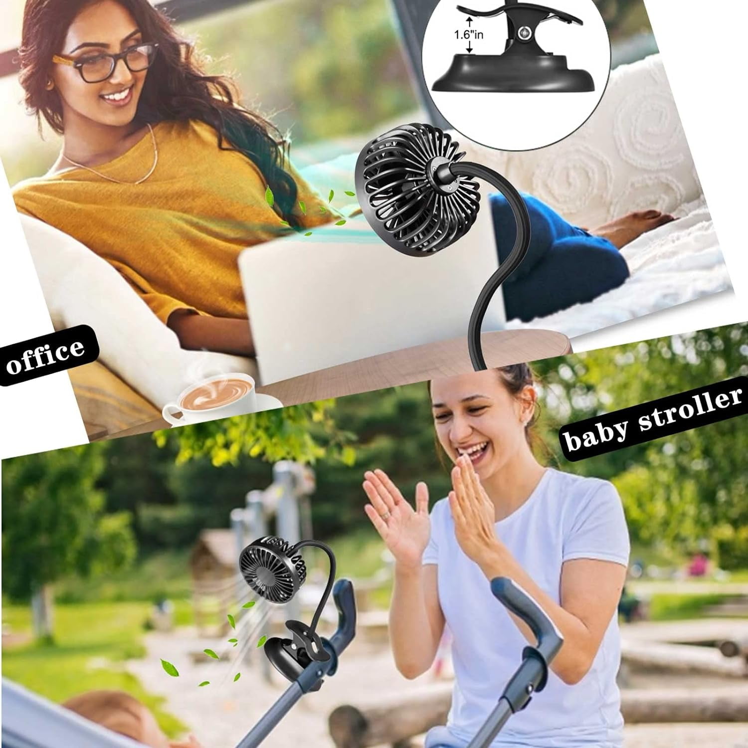Clip on Fan Usb Mini Fan Battery Operated Desk Fan with Emergency Power Bank, Baby Stroller Fan Rechargeable Personal Fan Flexible Neck 3 Speeds Great for Beach Car Camping Dorm Bed Office-Deep Blue