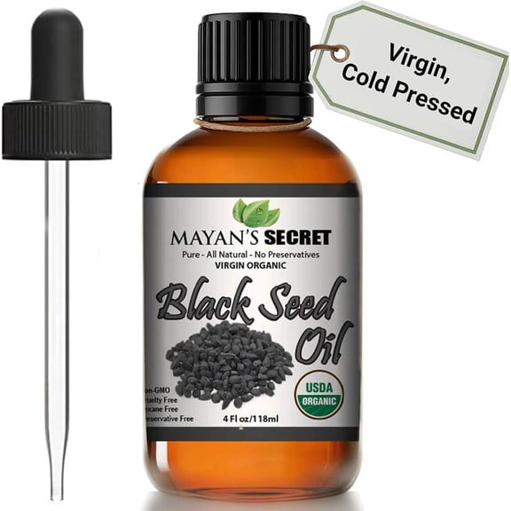 Mayan's Secret Organic Cumin Black Seed Cold Pressed Oil for Skin & Hair - USDA Certified' Virgin, Nigella Sativa, Virgin, Unrefined, Vegan, Non-GMO, Omega 3 6 9 - 4oz