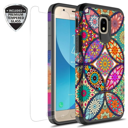 Samsung Galaxy J3 Achieve Case, J3 Star Case, Galaxy Express Prime 3 Case, J3 2018 Case, J3 V 2nd Gen. Case, Amp Prime 3 2018 Case With Tempered Glass Screen Protector (Colorful Mandala)