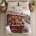 thumbnail image 5 of Vintage Red Beverage Cart in Snowy Village, Cozy Holiday Market Scene for Christmas Village Lovers, Warm Christmas Gift, Flannel Blanket for Living Room and Guest Room, Home Decor, 5 of 9