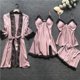 thumbnail image 2 of Conjunto de pijama de satén para mujer, ropa de dormir de seda con correa de encaje, con almohadillas para el pecho, regalo, 4 piezas, 2023, 2 of 4