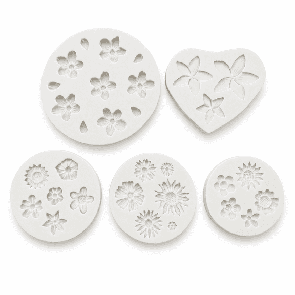 Kabuer Daisy Flowers Silicone Resin Mold for Crafting, Cake Decoration,Chocolate Fudge, Polymer Clay, Set of 5