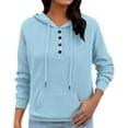 thumbnail image 4 of ManxiVoo Ladies Slim Fit Button Detail Hooded Sweatshirt for Autumn and Winter Comfort Wear XXXXL Size Light Blue, 4 of 9