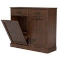 thumbnail image 3 of 15 Gallons Double Tilt-Out Trash Cabinet, Hidden Garbage Storage with Drawer & Diagonal Pattern for Kitchen & Living Room, Walnut, 3 of 8