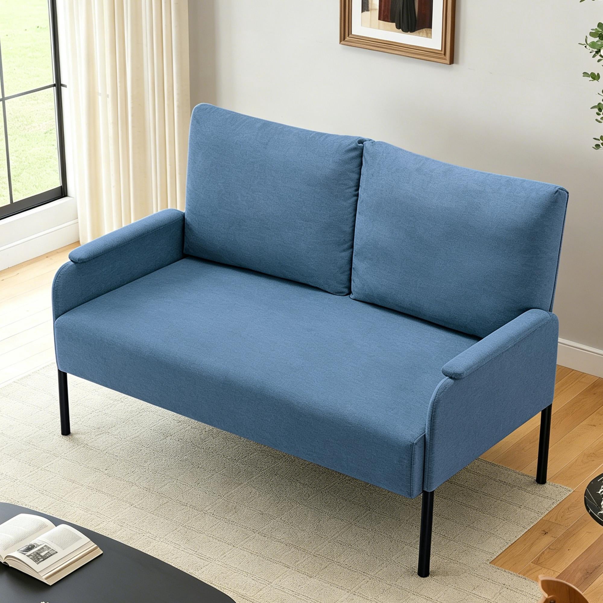 Gewnee 45.7”Loveseat Couch for Small Spaces,Mid-Century Modern 2-Seater Sofa with Metal Frame & Black Legs,Removable Washable Back Cushion Cover,Easy Assembly.Navy Blue