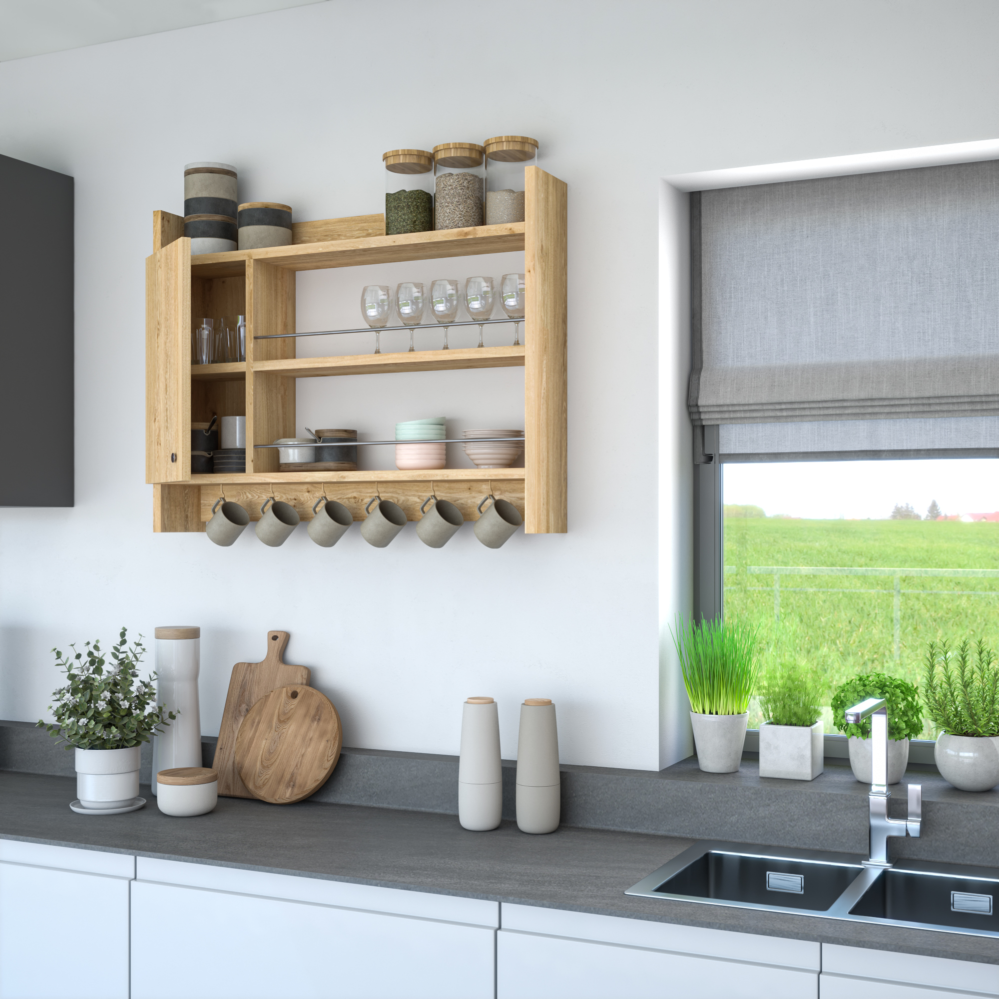 Ada Home Decor Furniture 3 Tier 33.5" Oak Knerr Modern Hanging Floating Shelves
