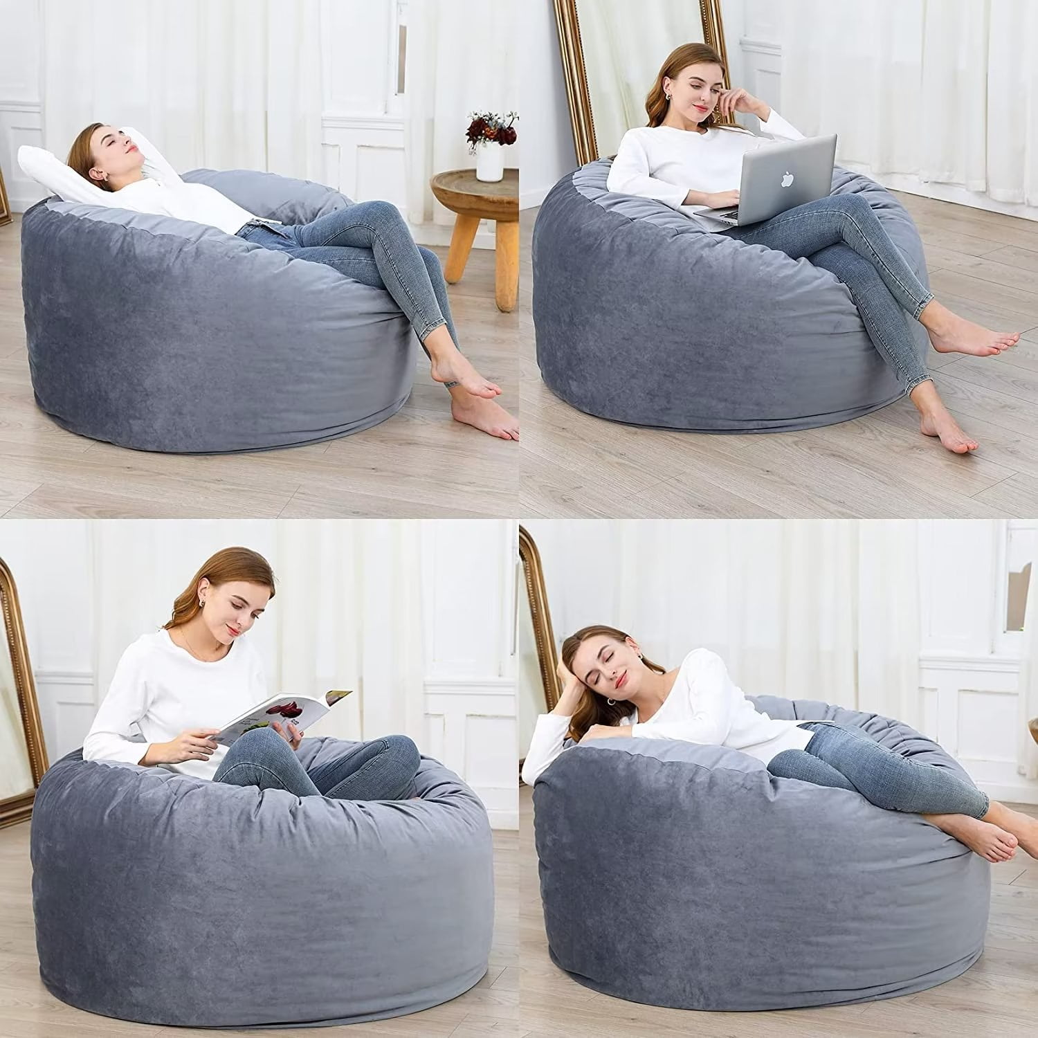 Giant Bean Bag Chair with Memory Foam 4 ft Big Stuffed Bean Bag