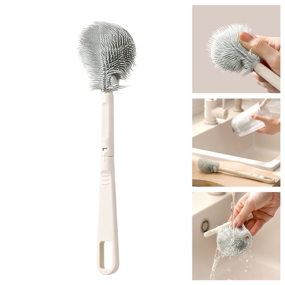 360 Flexible Silicone Cleaning Brush Foldable Head Detachable Multifunctional Scrubber for Baby Bottles Glass Cups Coffee Pots Kitchen Utensils Deep Cleaning