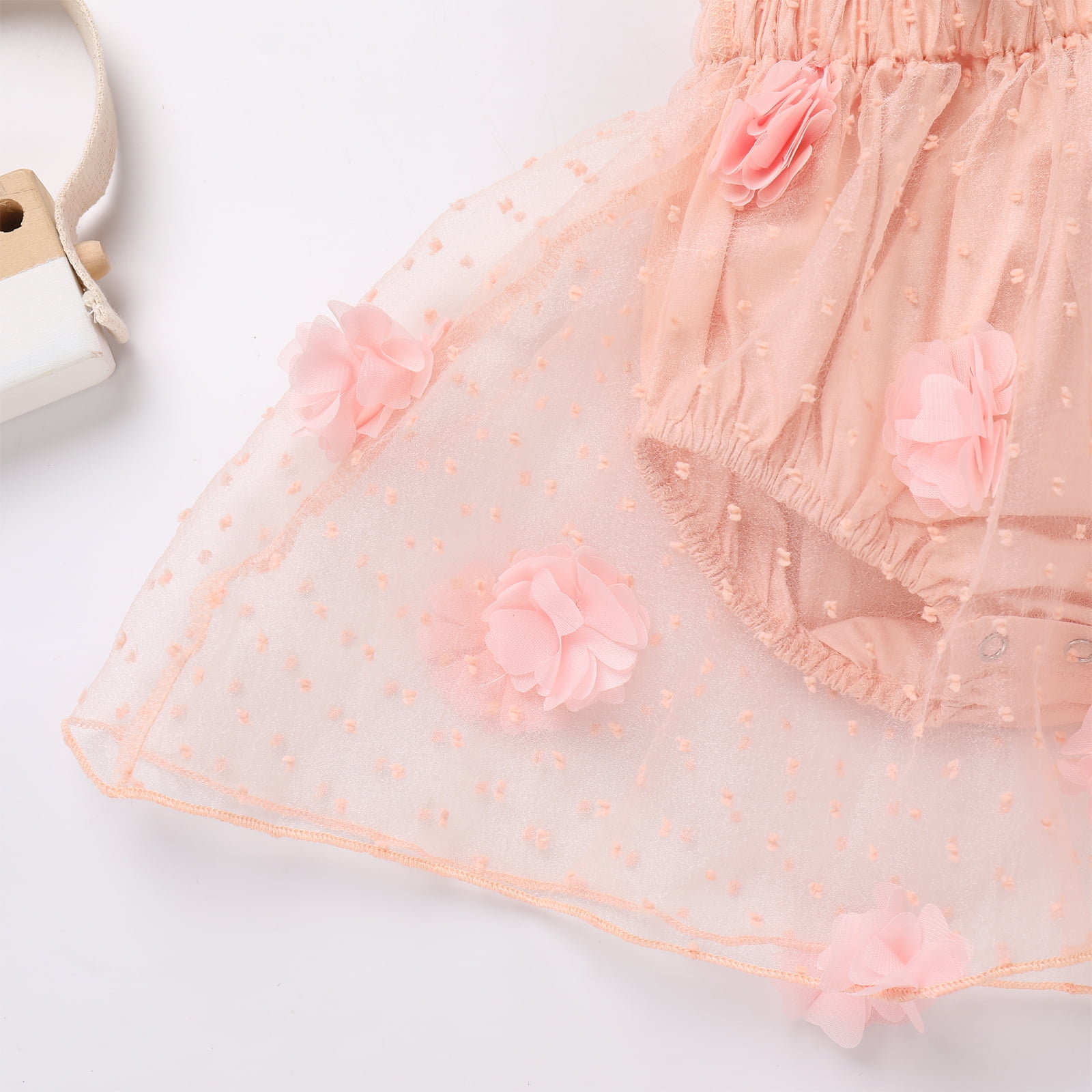 IBTOM CASTLE Baby Girl 1st Birthday Outfit Lace Tulle Romper Princess Tutu Dress Headband Shiny ONE Cake Smash Photo Shoot Clothes 12-18 Months Peach Pink Flower