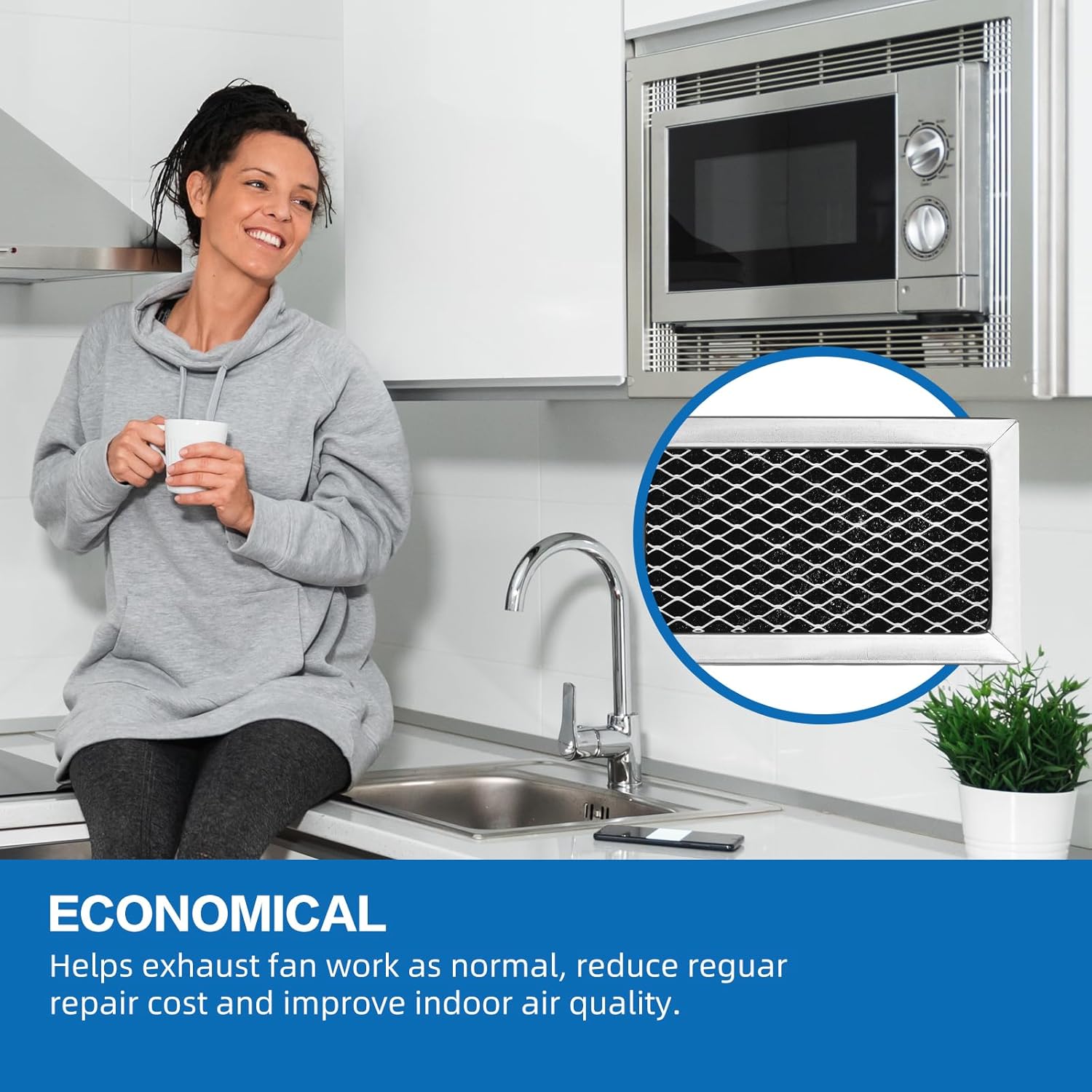 ABCISI W10845250 W10892387 Microwave Charcoal Grease Filter Replaces for Whirlpool, Maytag, Amana Over-The-Range Microwave W10845250 4455038 AP6036051 PS11769323 5-1/4” X 3-1/4” X 3/8” (2 Pack)