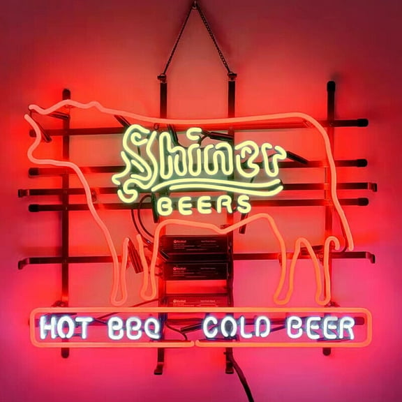 Queen Sense 24"x20" Shiner Beers Hot BBQ Cold Beer Neon Sign Man Cave Beer Pub Bar Artwork Handmade Wall Decor Gift Neon Light 124SBHBBQCB
