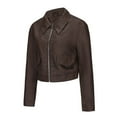 thumbnail image 4 of SWSMCLT Women's Short Moto Jacket Collared Slim Fit Crop Jackets Zip Up Motorcycle Coat Long Sleeve Suede Vegan Leather Fall Pockets Coffee 4, 4 of 5