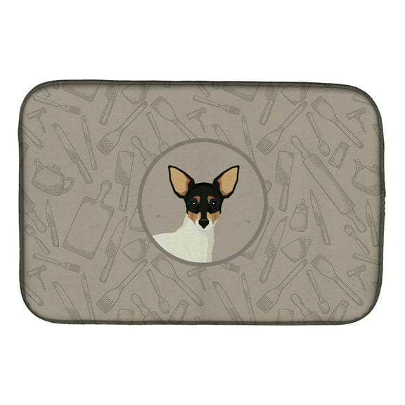 Toy Fox Terrier In the Kitchen Dish Drying Mat