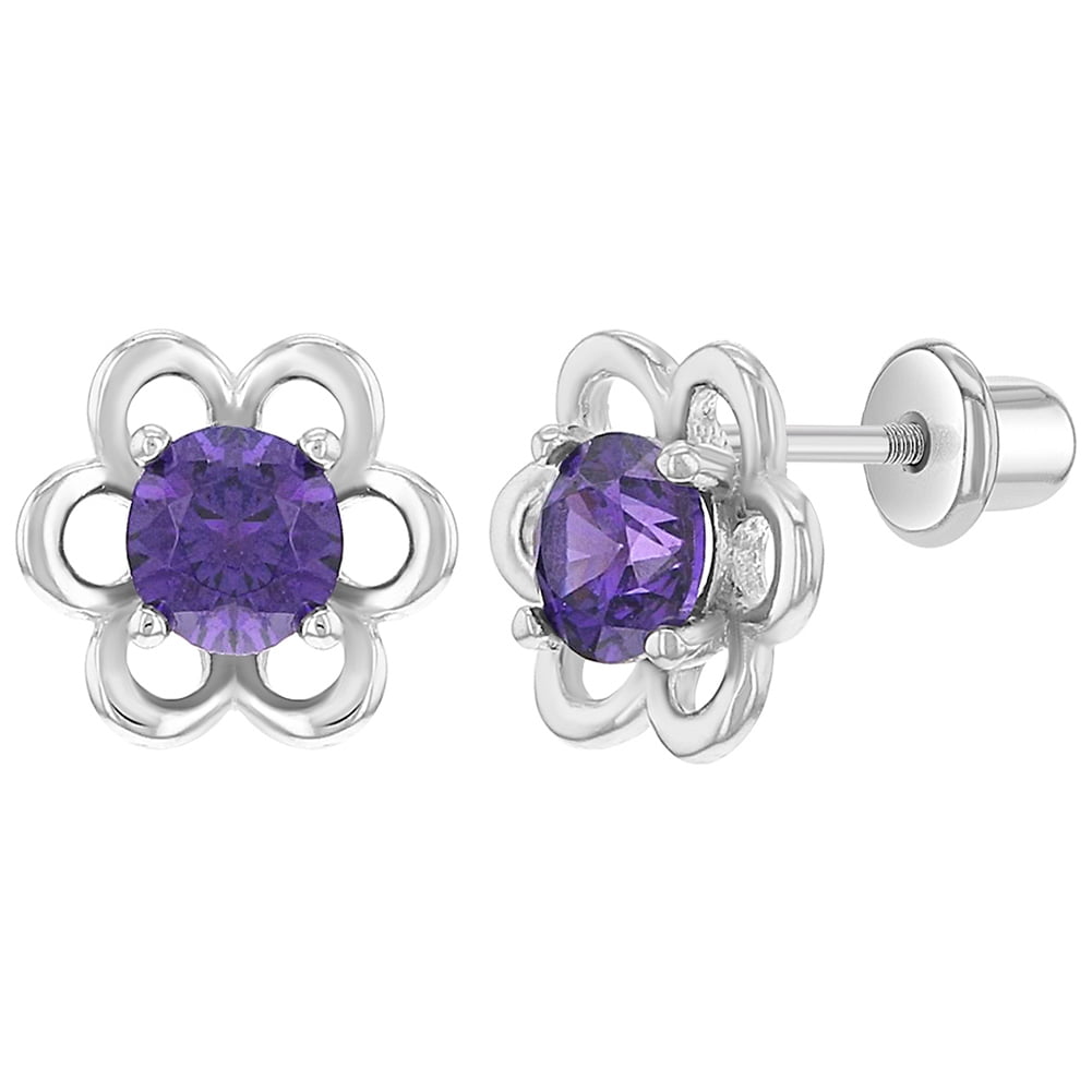 925 Sterling Silver Unicorn Lavender Purple Crystal Glitter Kids Stud Earrings