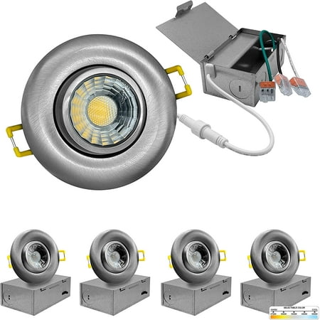 

KUSONG 3 Inch LED Gimbal Recessed Downlight 4 Pack Canless All-in-1 LED Light with 5 CCT Color Switch 2700K - 5000K 8W 600 Lumens 120V Dimmable Brushed Nickel