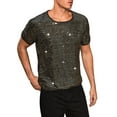 thumbnail image 5 of INSPIRE CHIC Sparkling T-Shirt for Men's Round Neck Short Sleeve Party Clubwear Glitter Top M Golden, 5 of 6