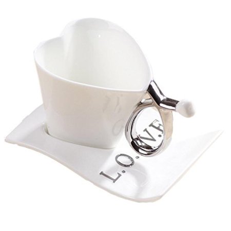 ufengkecreative heart shape ceramic porcelain cute cup mug with saucer for coffee/tea/espresso/milk/water