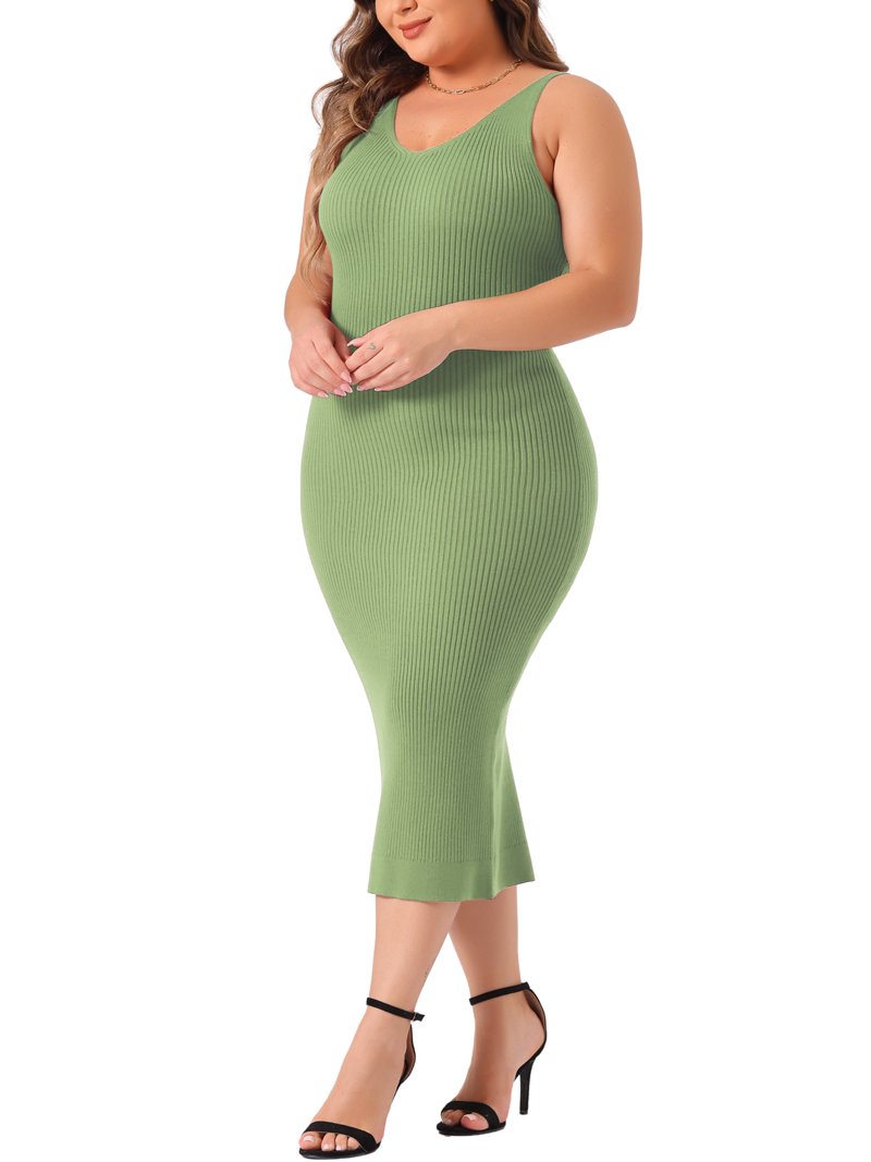 Daring Diva Plus Size Sweater V Neck Ribbed Knit Bodycon Dress 4X Green, Women's, Size: 4XL
