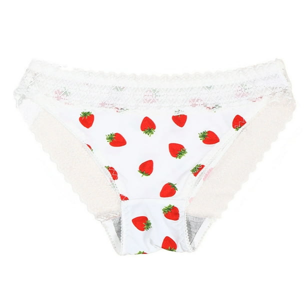 Underwear Women Bikini Lace Strawberry Printing Mid Waist Bikini Cotton