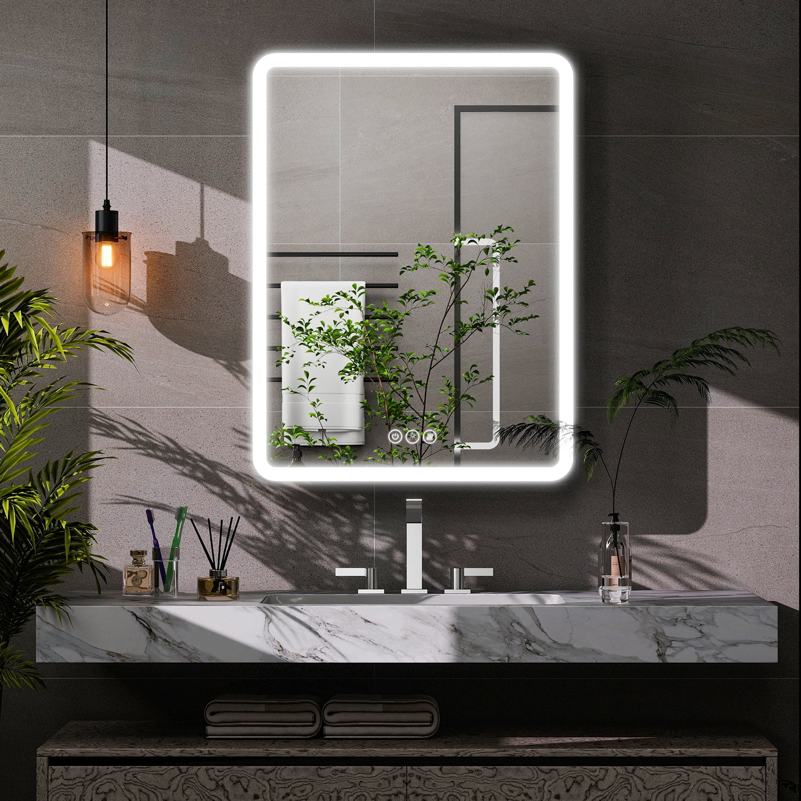 Easy4Home 24"x32" LED Bathroom Medicine Cabinet with Mirror with Adjustable Shelves & One-Door