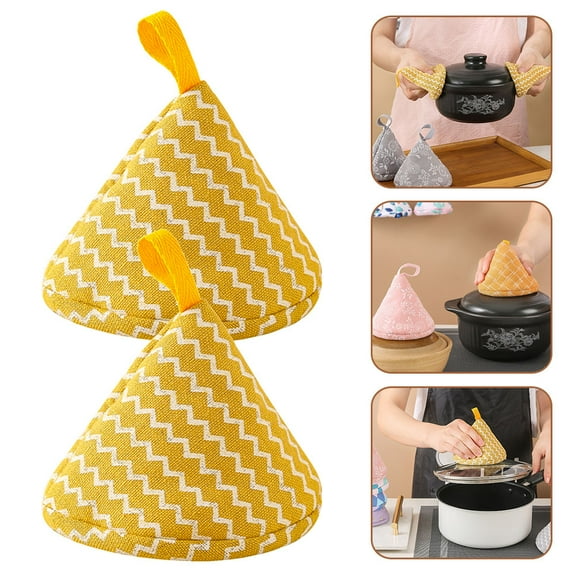 HOOWIFFY Yellow Pot Lid Covers, 2-Pack Cotton Blend Anti-Scald Protectors, Versatile Kitchen Accessories