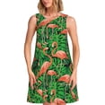 thumbnail image 1 of Vsdgher Robe d'Été Imprimé Flamant Rose pour Femmes Décontractée Col en U Robe de Plage Sans Manches Robe Débardeur Ample avec Poche, 1 of 7