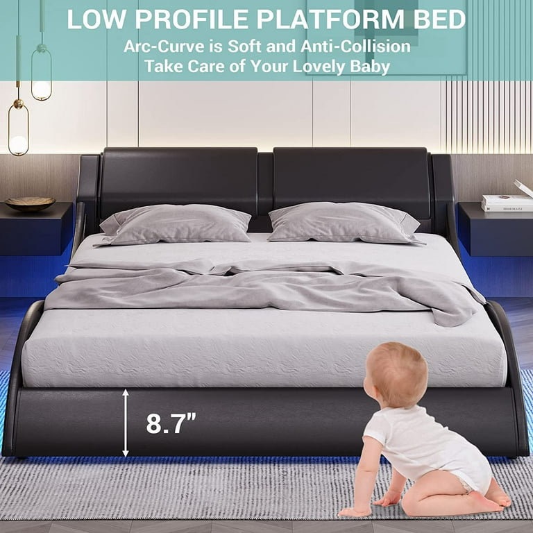 Queen Size Bed Frame Faux Leather Upholstered Platform Bed Frame
