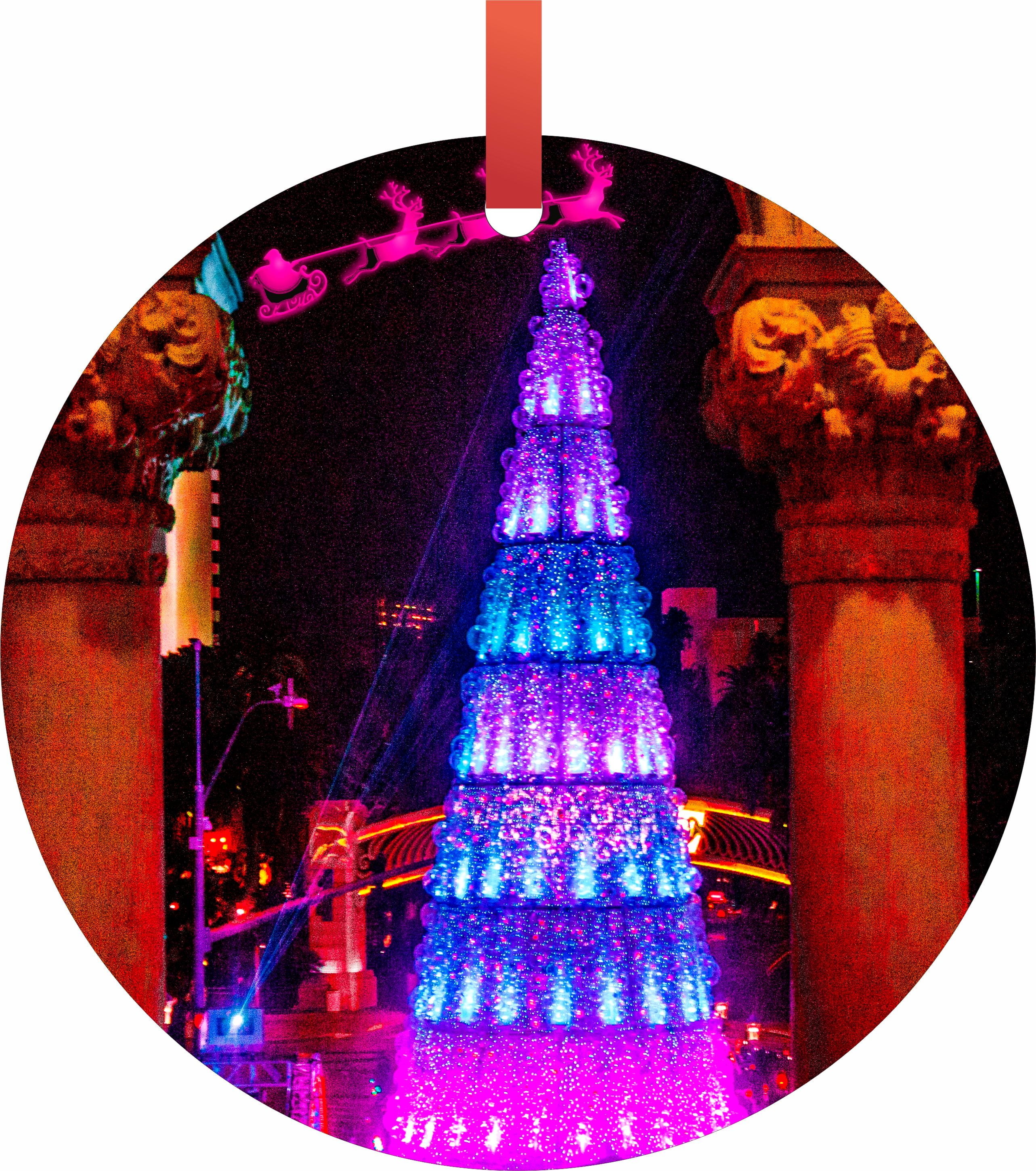 Santa And Sleigh Riding Over The Las Vegas Strip On Christmas Tm Double Sided Flat Round Shaped Holiday Tree Ornament Made In The Usa Walmart Com Walmart Com