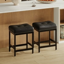 EOP Modern Counter Height Bar Stools Set of 2, Backless PU Leather Kitchen stools, Saddle Bar Chairs for Kitchen Counter, Dining Room, Cafe, Black