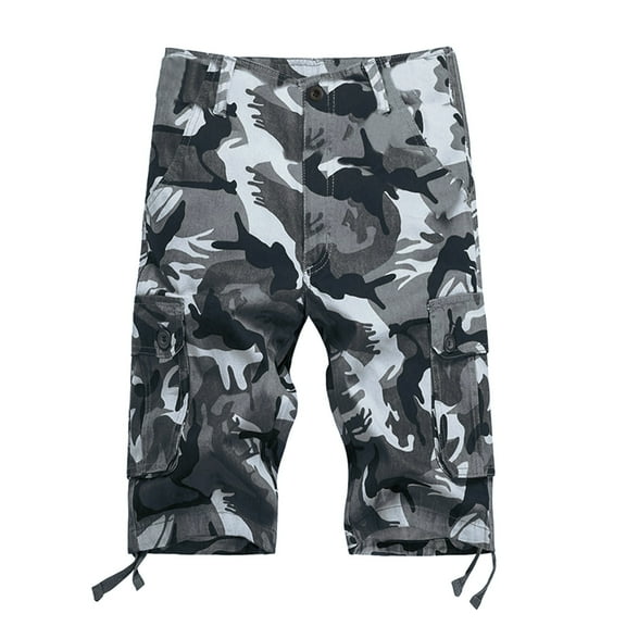 Gubotare Mens Shorts Men Cargo Shorts Below Knee Length Multi Pocket Capri Pants (White,M)